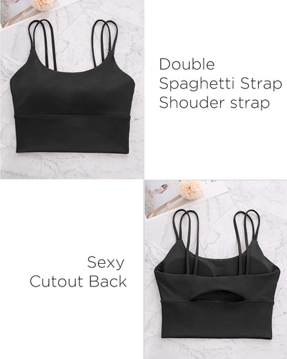 Womens Longline Sports Bra Padded Yoga Workout Crop Tank Tops Strappy Camisole Fitness Shirts