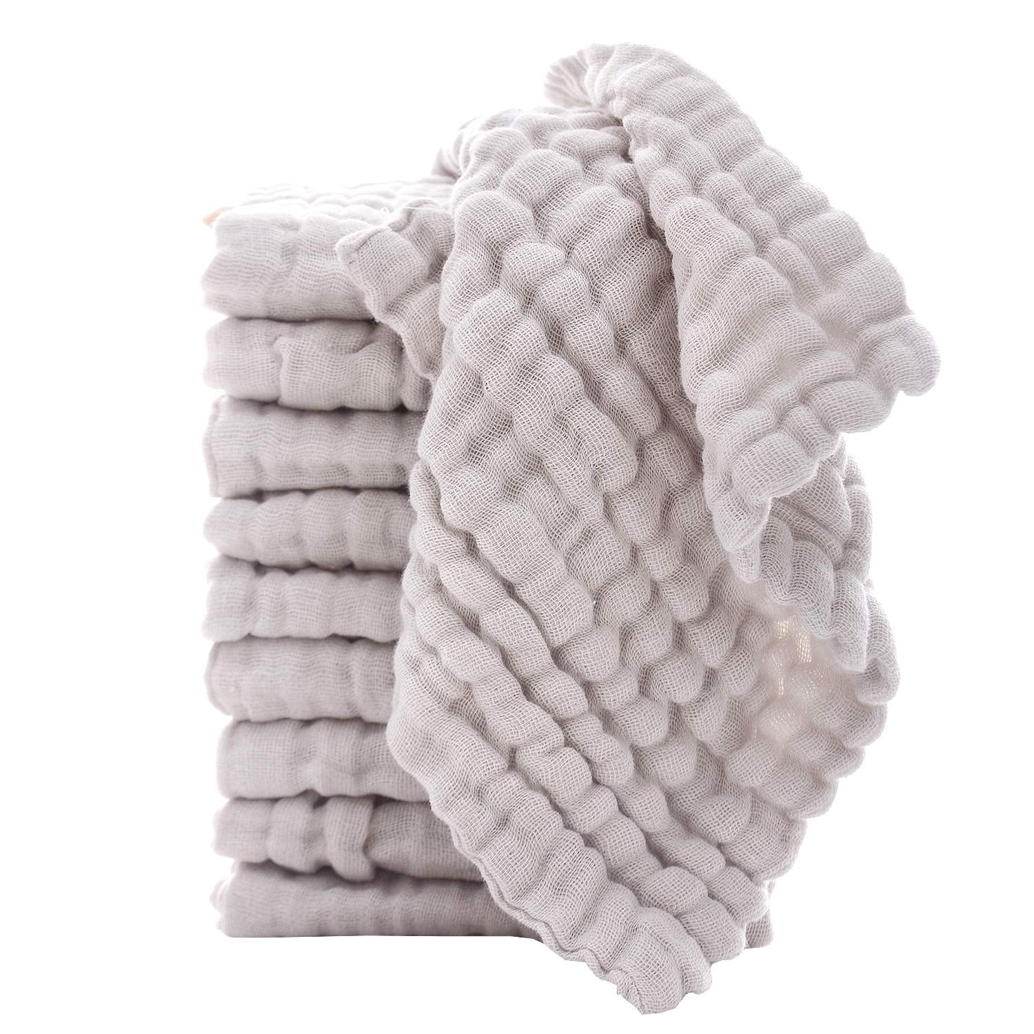 Baby Washcloths - Natural Cotton Baby Wipes - Soft Newborn Face Towel for Sensitive Skin - 10 Pack, 12X12 Inches