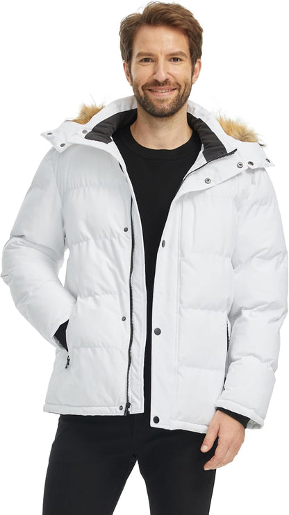 Men'S Puffer Jacket Cotton Coat with Removable Hood Black Small
