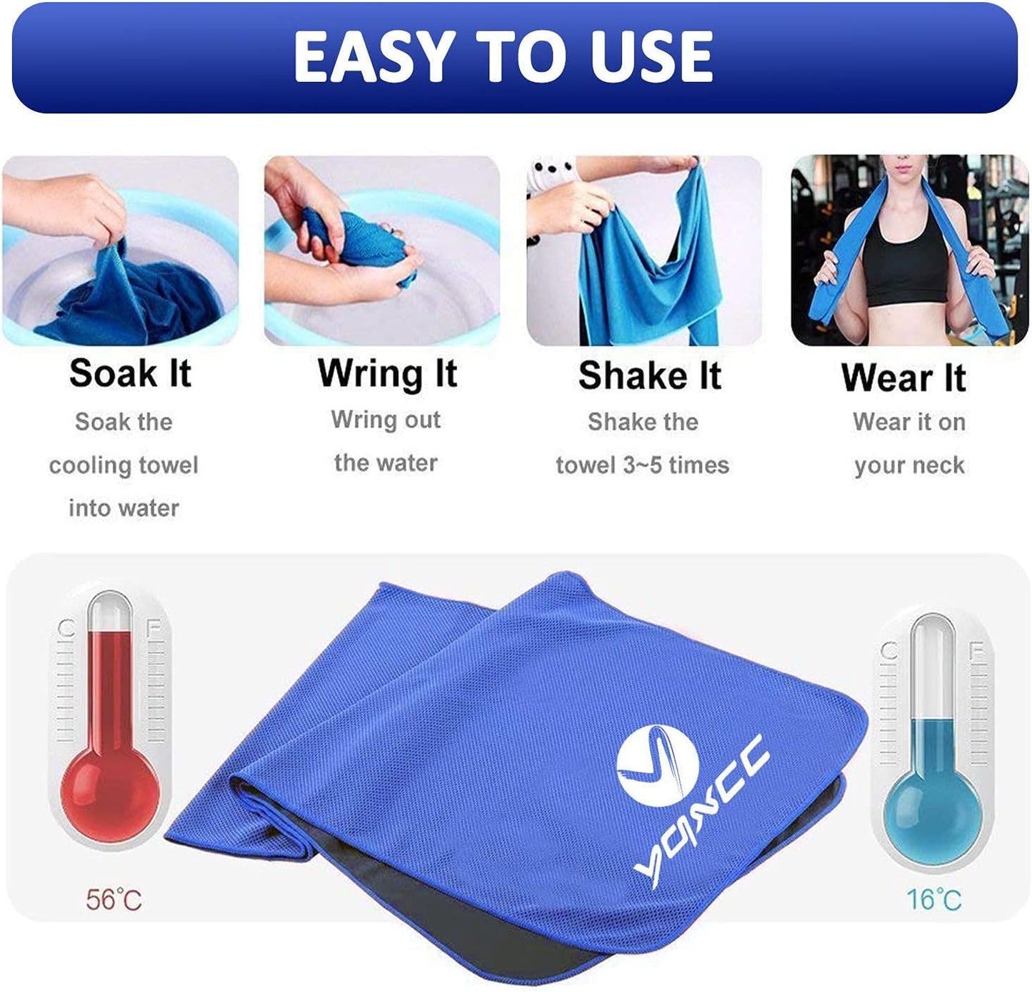 Cooling Towels | 4 Pack 47"X12" | Ice Cool for Neck | Microfiber Soft Breathable Chilly | for Yoga, Sports, Golf, Gym, Camping, Running, Fitness, Workout & More Activities