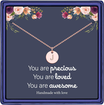 Mothers Day Gifts for Mom Daughter - 14K Gold Plated/14K Rose Gold Plated/S925 Sterling Silver Disc Initial Necklaces for Girls Jewelry Birthday Gift Graduation Gifts for Kids Girl Teens Women