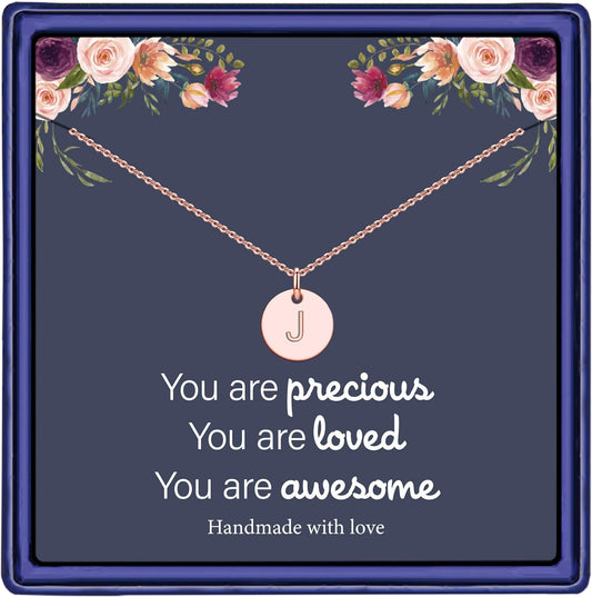 Mothers Day Gifts for Mom Daughter - 14K Gold Plated/14K Rose Gold Plated/S925 Sterling Silver Disc Initial Necklaces for Girls Jewelry Birthday Gift Graduation Gifts for Kids Girl Teens Women