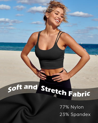 Womens Longline Sports Bra Padded Yoga Workout Crop Tank Tops Strappy Camisole Fitness Shirts
